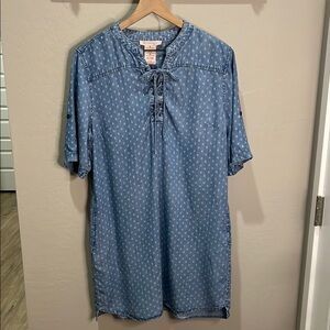 Philosophy Dress 100% Tencel Lace Up Raindrop Print Denim Jean Mini Chambray